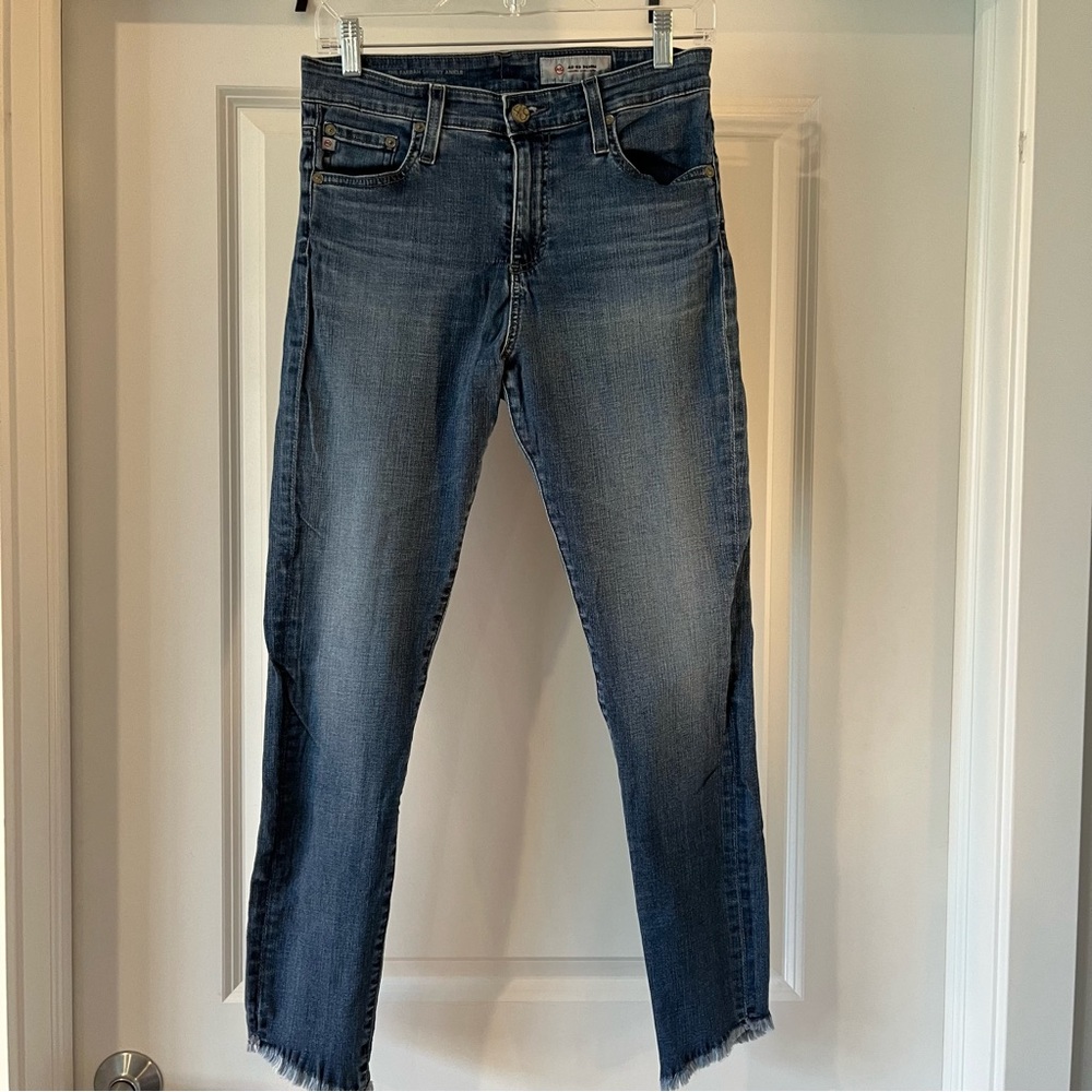 AGOLDE THE FARRAH SKINNY ANKLE HIGH RISE JEANS WITH DISTRESSED ANKLE SIZE 28R